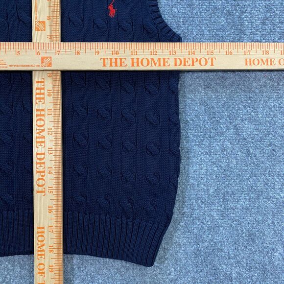 Polo Ralph Lauren Cable Knit V-Neck Sweater Vest Youth Boys 6 Navy Blue Red Pony - Picture 9 of 14